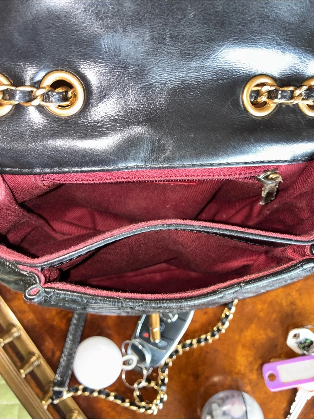 Chanel Black Quilted Glazed Lambskin Crossbody Bag with Aged Gold-Tone Hardware